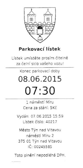 Parkovací lístek Týn nad Vltavou